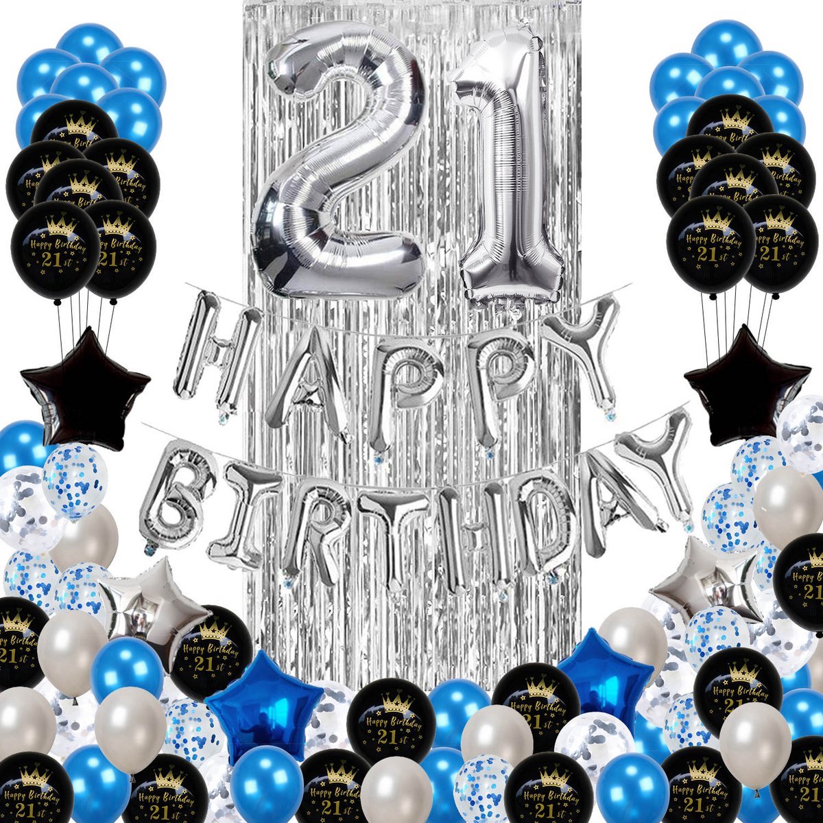 FeestmetJoep® 21 jaar verjaardag versiering & ballonnen - Blauw & Zilver