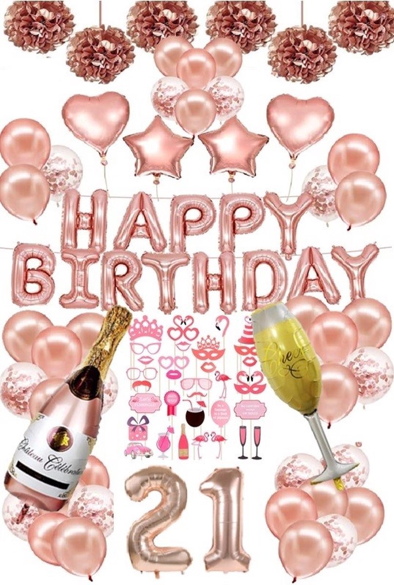 FeestmetJoep® 21 jaar verjaardag versiering & ballonnen - Rose goud