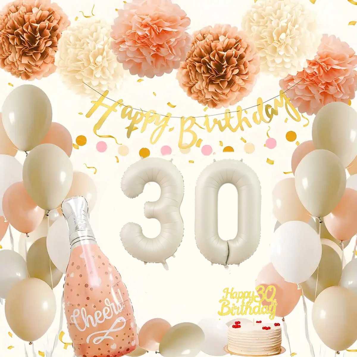 FeestmetJoep® 30 jaar verjaardag versiering & ballonnen - Beige & roze