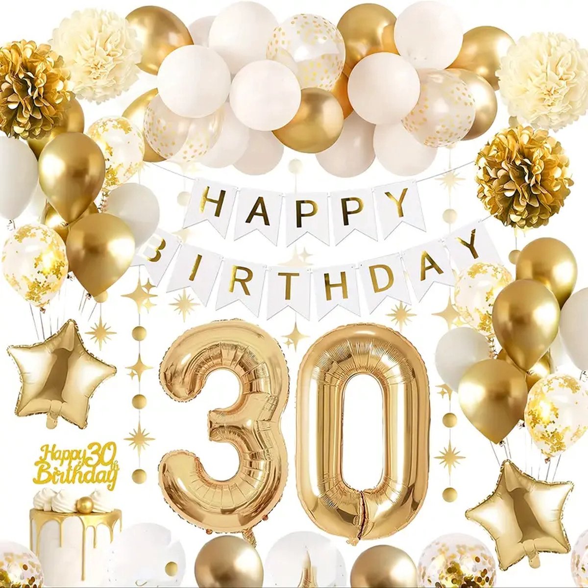 FeestmetJoep® 30 jaar verjaardag versiering & ballonnen - goud & wit