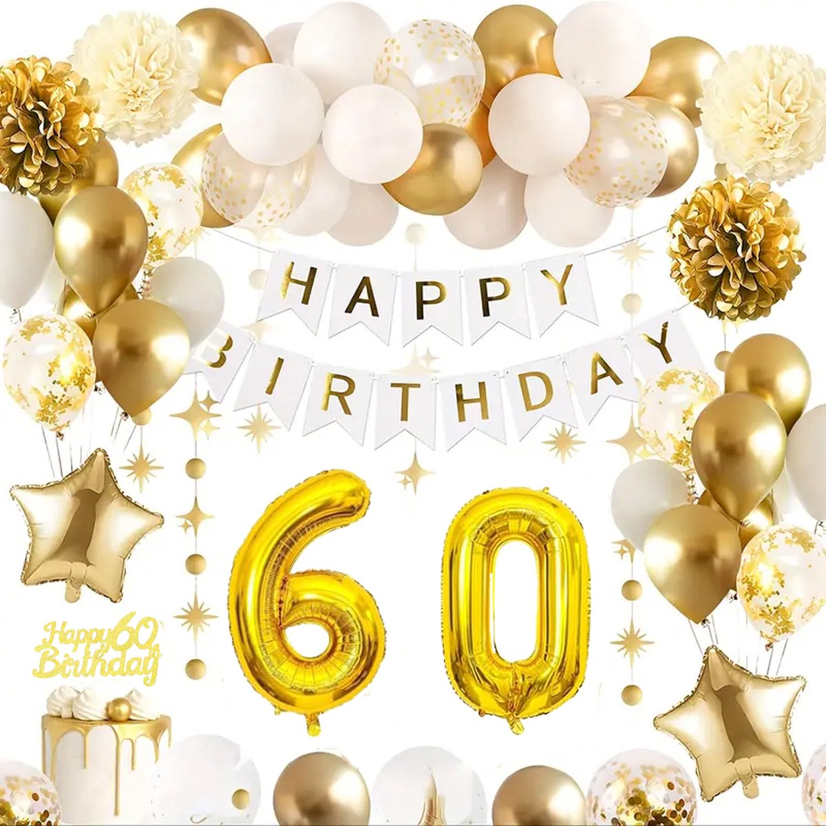 FeestmetJoep® 60 jaar verjaardag versiering & ballonnen - Goud & Wit