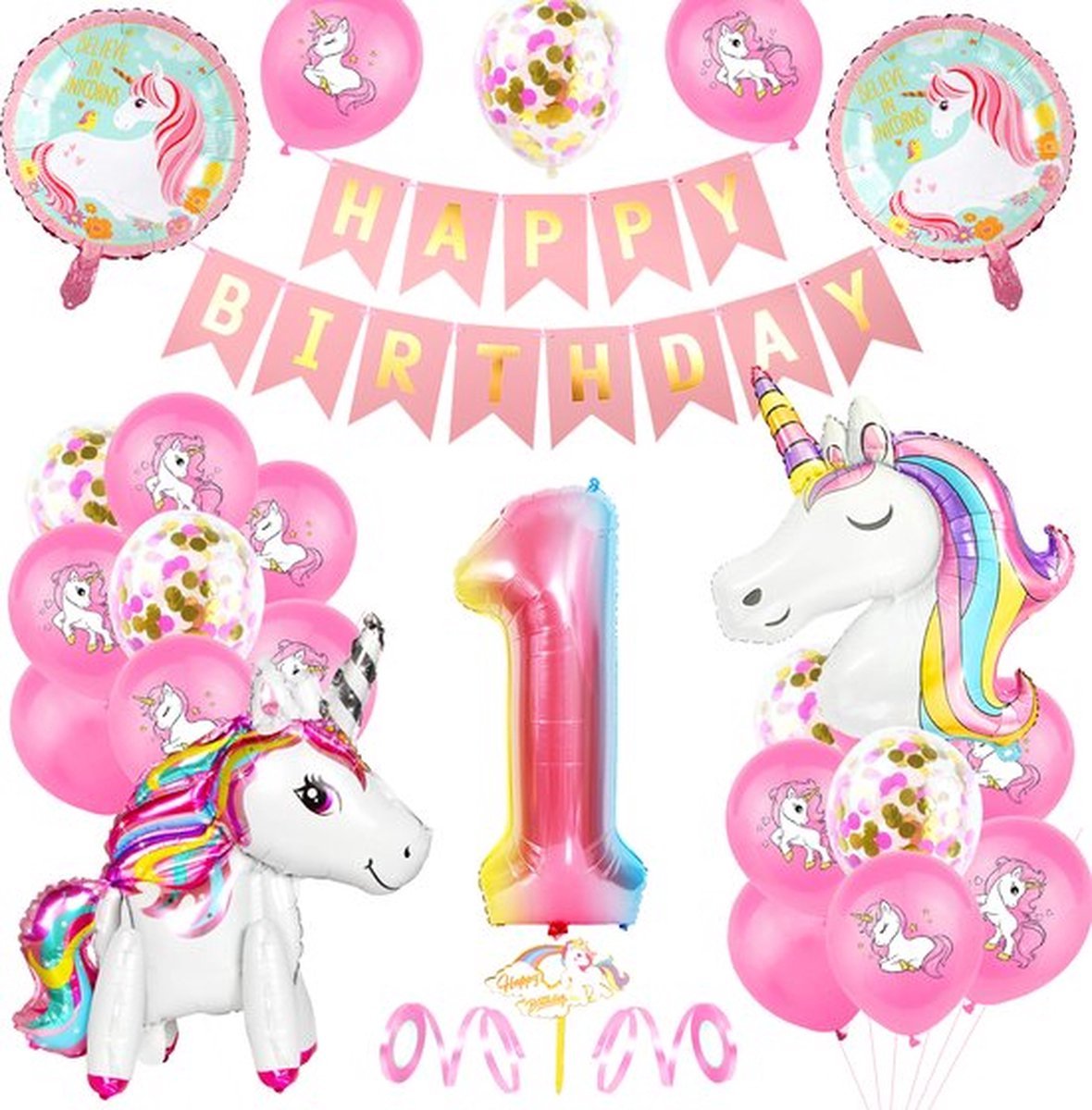FeestmetJoep® Eenhoorn 1 jaar verjaardag versiering - Unicorn thema