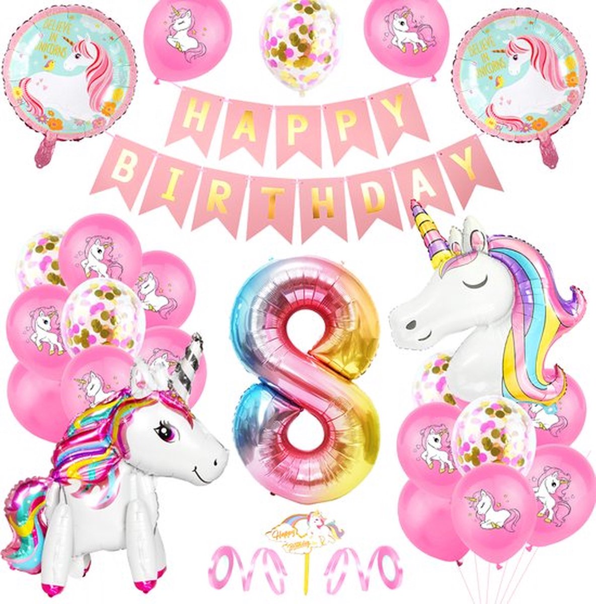 FeestmetJoep® Eenhoorn 8 jaar verjaardag versiering - Unicorn thema