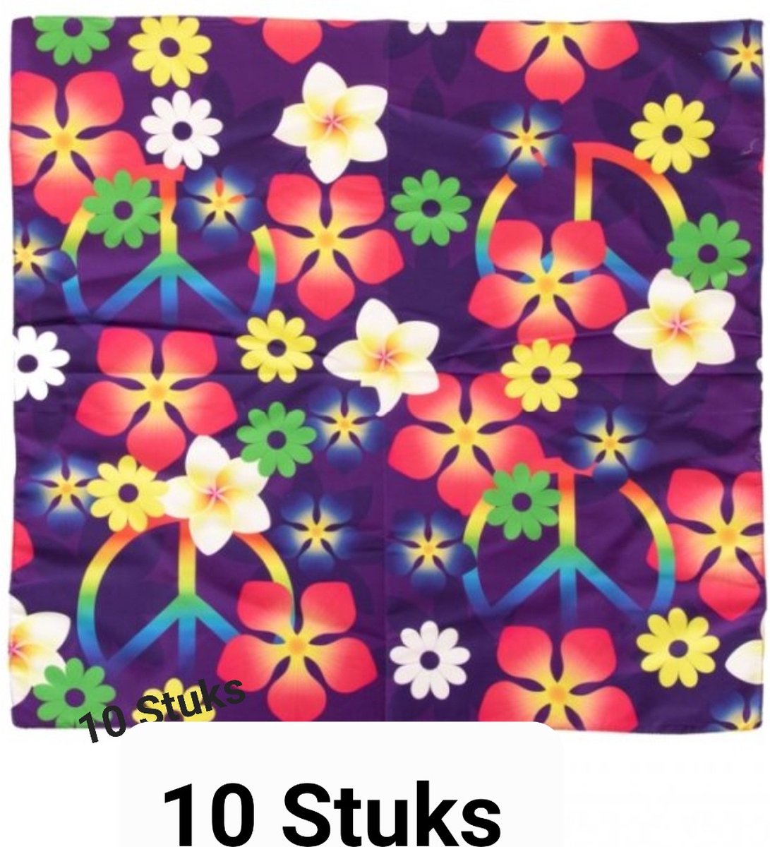 10 stuks Flower Power Bandana, Toppers, Disco, Hippie,  Carnaval, Verkleed accessoires