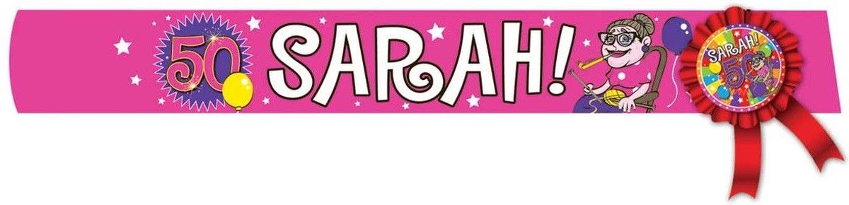 Roze Sjerp Sarah met Rozet, 50 Jaar, Verjaardag , Feest
