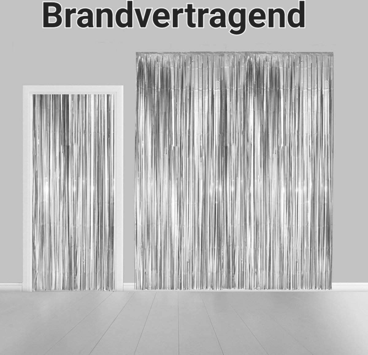 Zilver deurgordijn, Folie, Brandvertragend, Jubileum, Verjaardag, Carnaval, Wand/ Deur decoratie