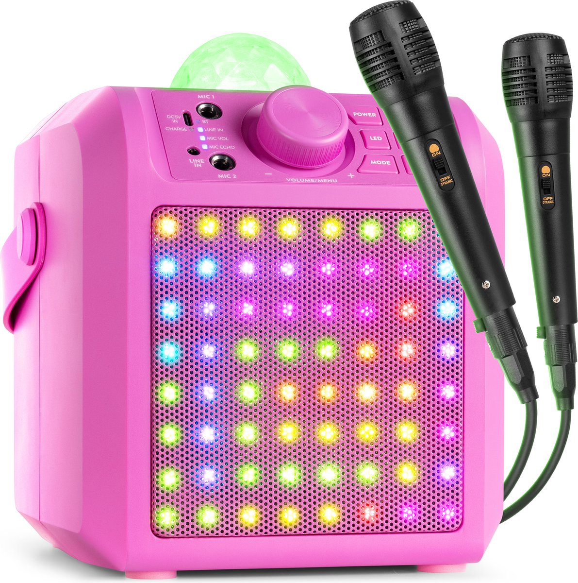 Karaoke set met 2 microfoons -   KAR55P - Met discobol en Bluetooth - Voor kinderen - Roze