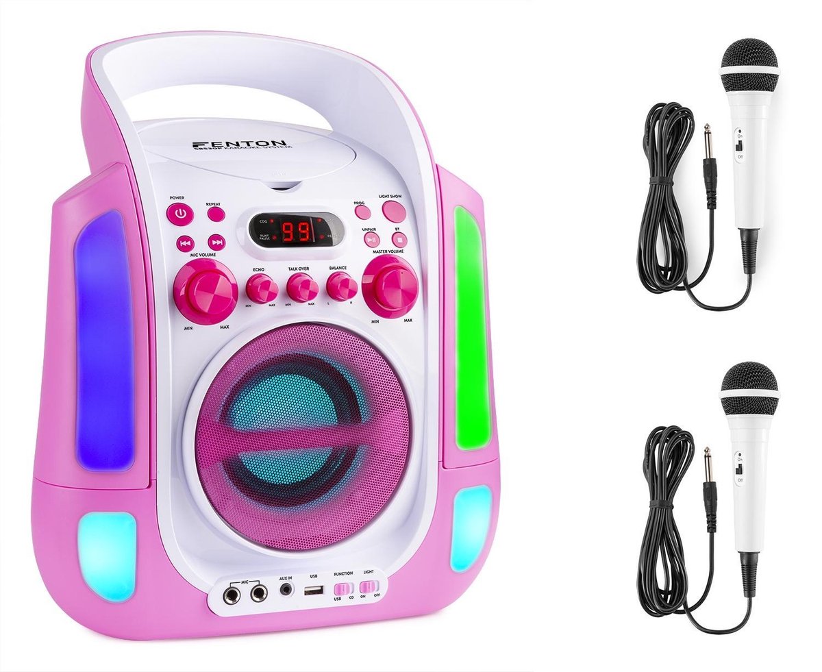 Karaoke set met microfoons en ingebouwde speaker -   SBS30P - 2 karaoke microfoons - Bluetooth - CD G - Lichteffecten - Draagbaar - Roze
