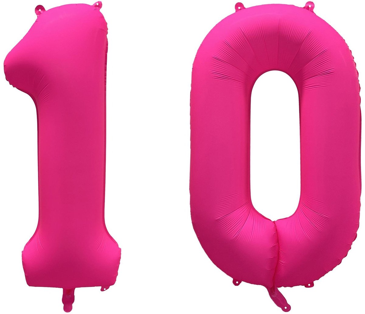 Folieballon 10 jaar - Neon Roze - 86 cm