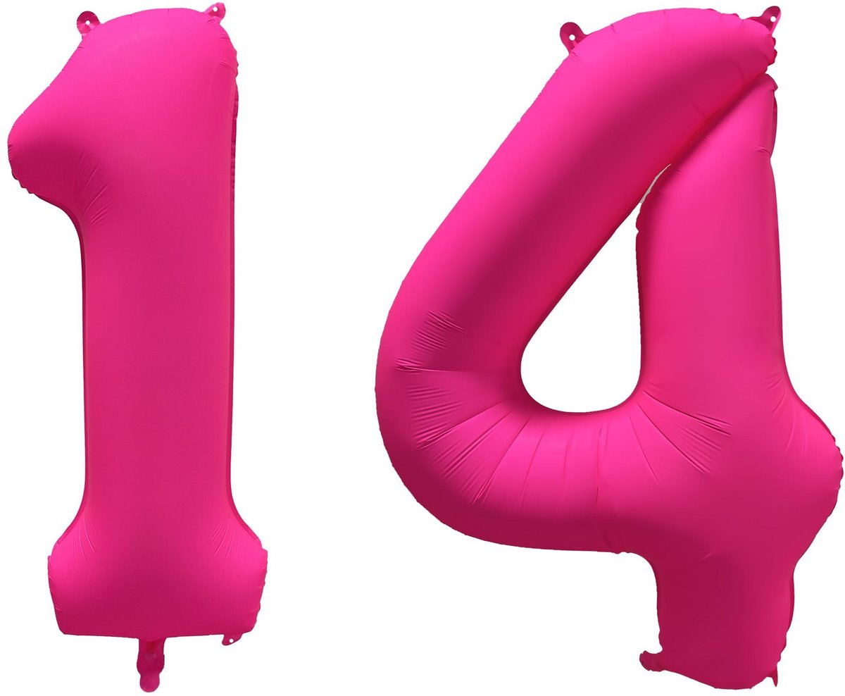 Folieballon 14 jaar - Neon Roze - 86 cm