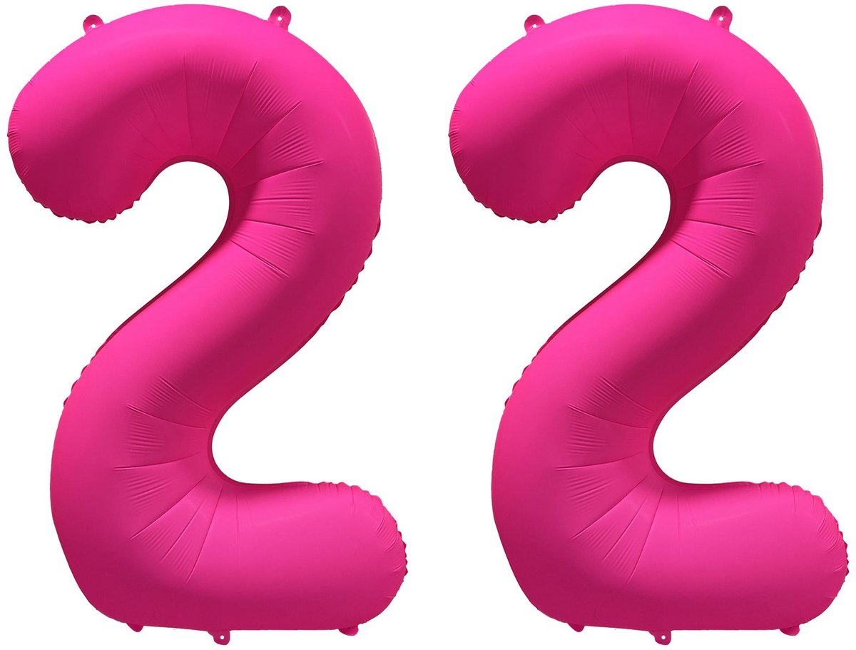 Folieballon 22 jaar - Neon Roze - 86 cm