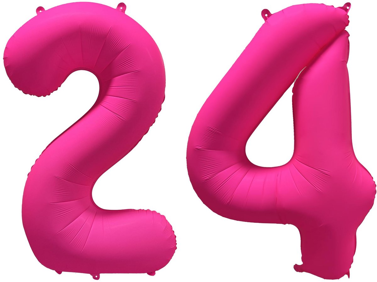 Folieballon 24 jaar - Neon Roze - 86 cm