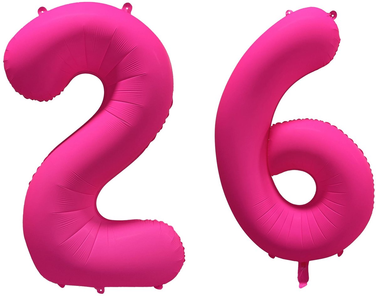 Folieballon 26 jaar - Neon Roze - 86 cm
