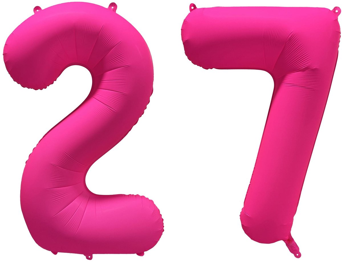 Folieballon 27 jaar - Neon Roze - 86 cm