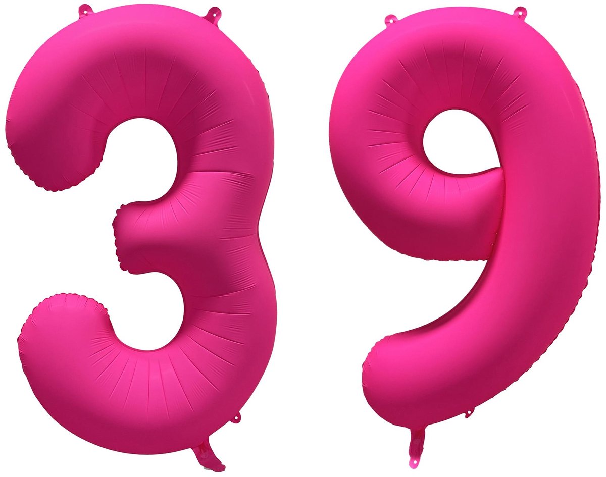 Folieballon 39 jaar - Neon Roze - 86 cm