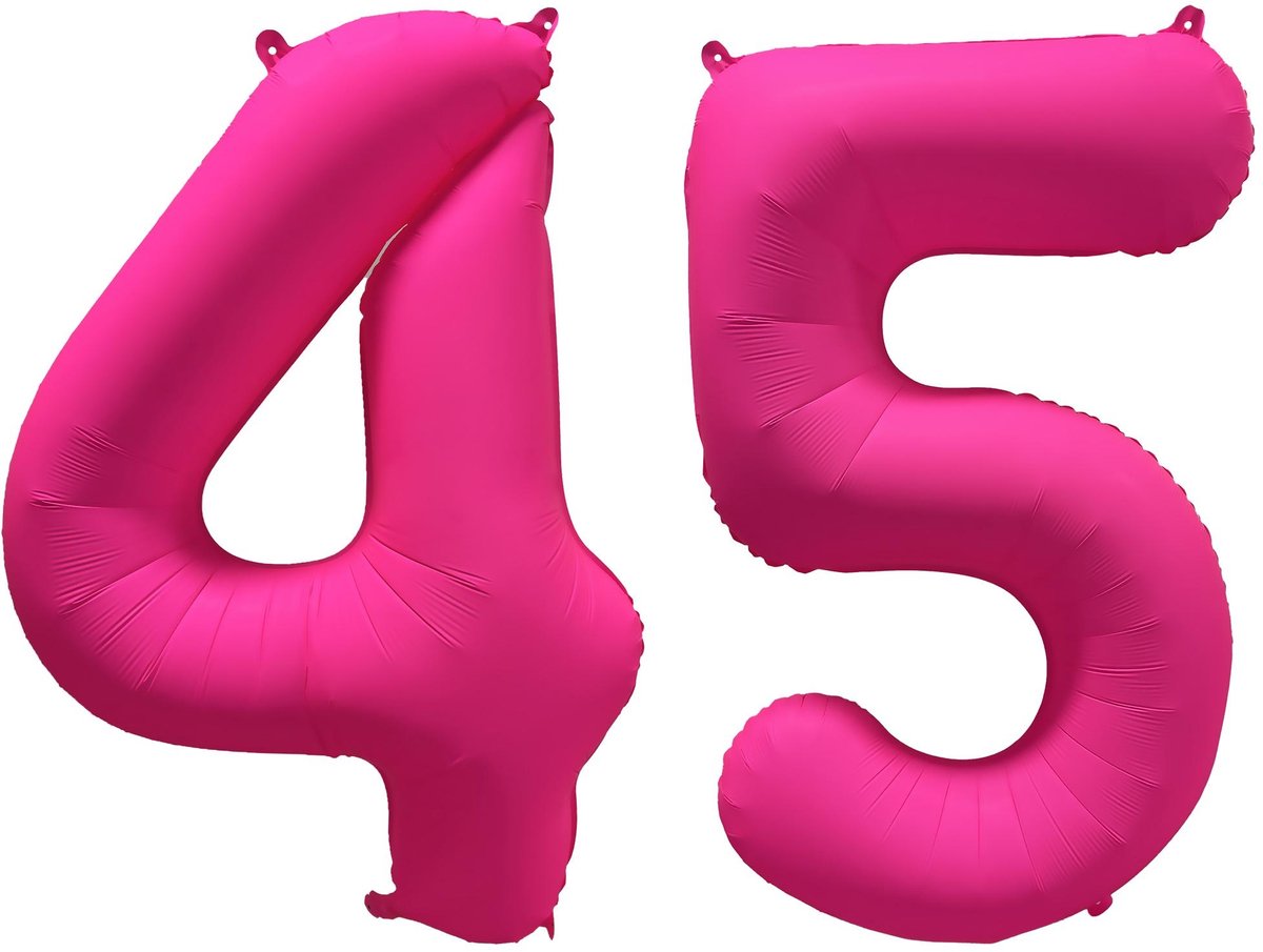 Folieballon 45 jaar - Neon Roze - 86 cm