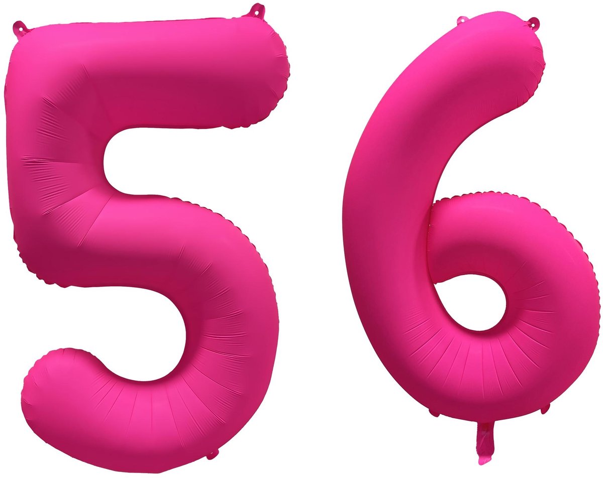 Folieballon 56 jaar - Neon Roze - 86 cm