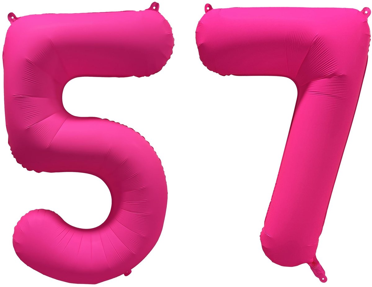 Folieballon 57 jaar - Neon Roze - 86 cm