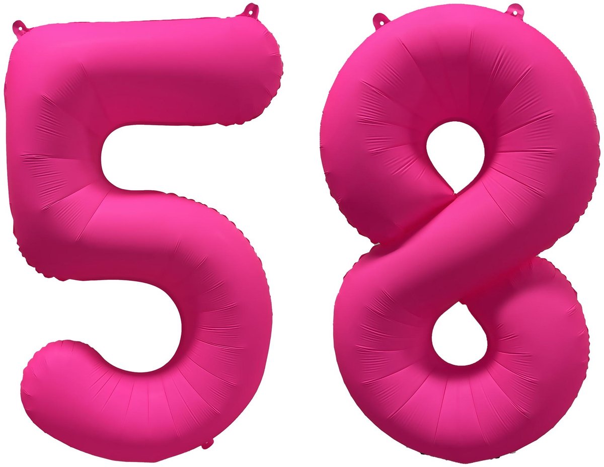 Folieballon 58 jaar - Neon Roze - 86 cm