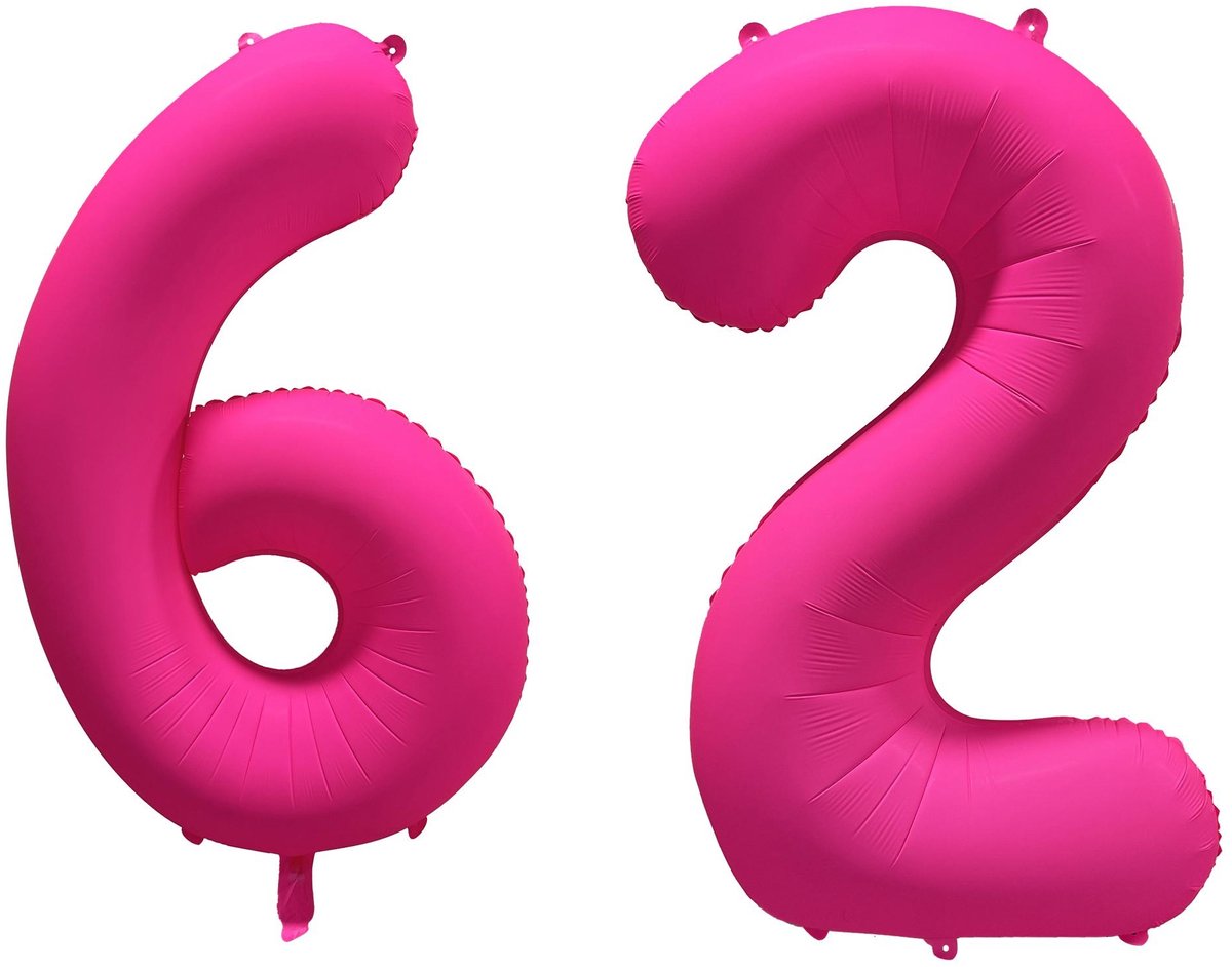 Folieballon 62 jaar - Neon Roze - 86 cm