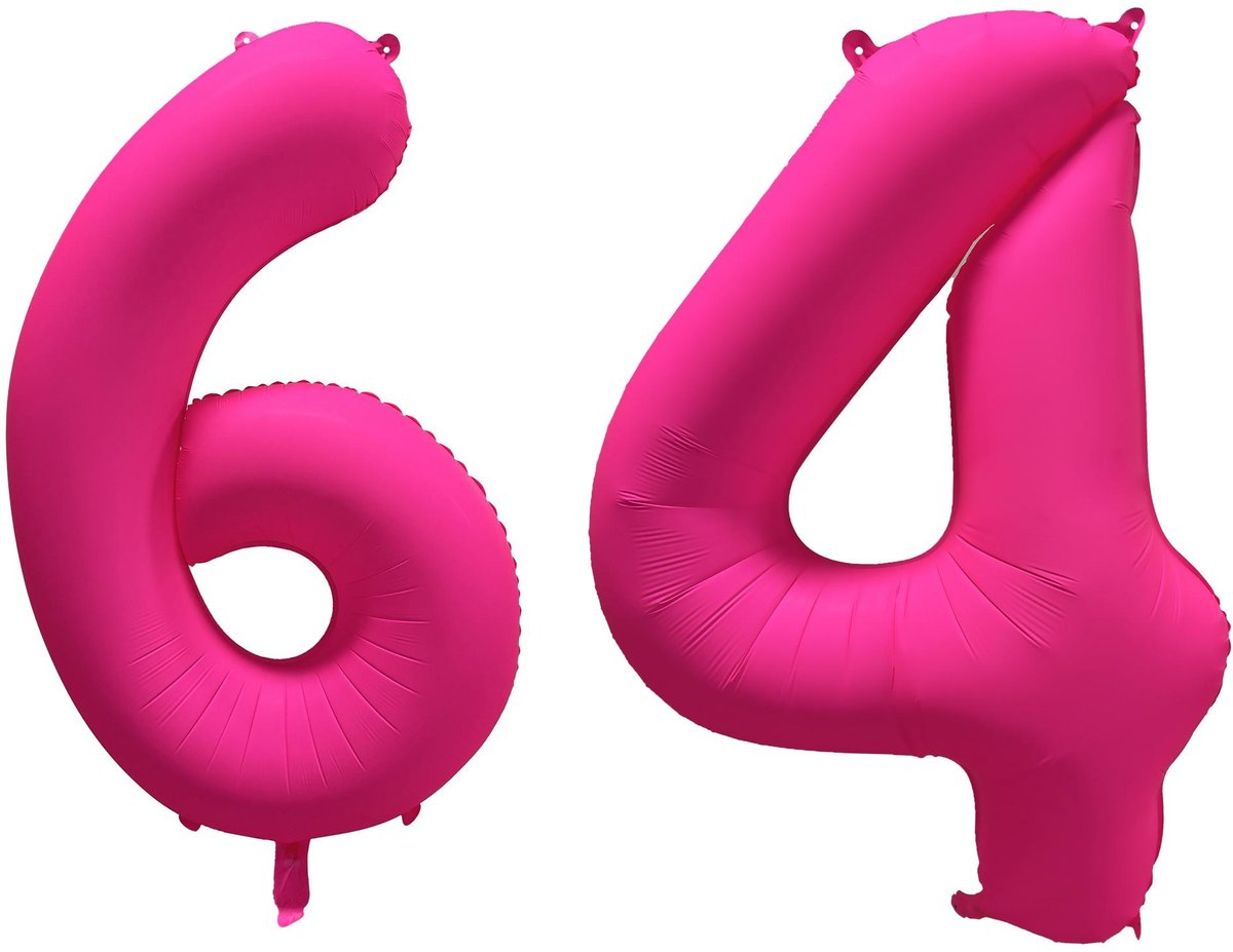 Folieballon 64 jaar - Neon Roze - 86 cm