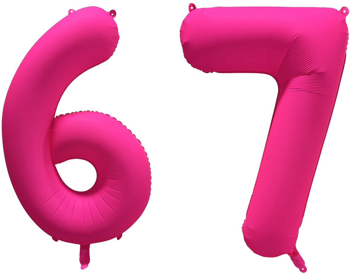 Folieballon 67 jaar - Neon Roze - 86 cm