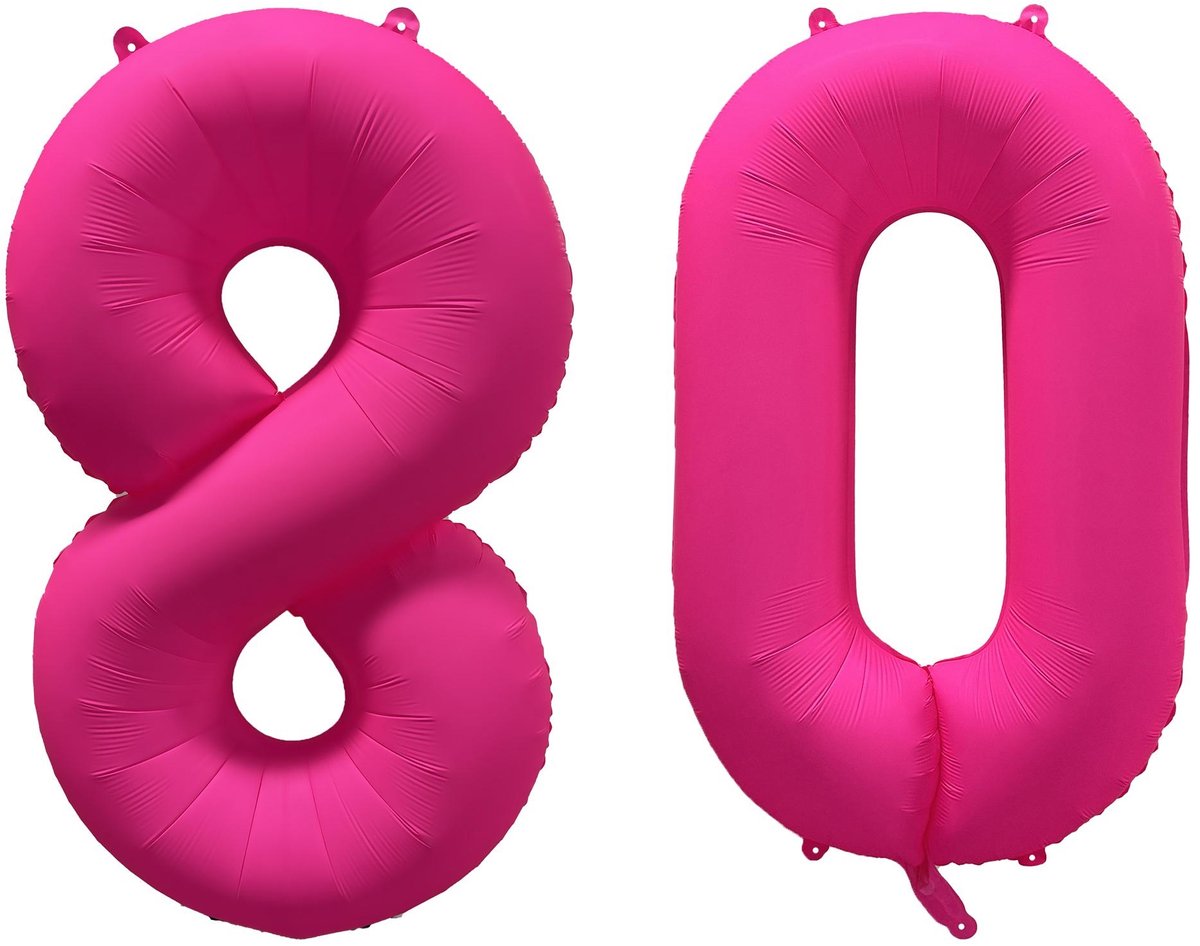 Folieballon 80 jaar - Neon Roze - 86 cm