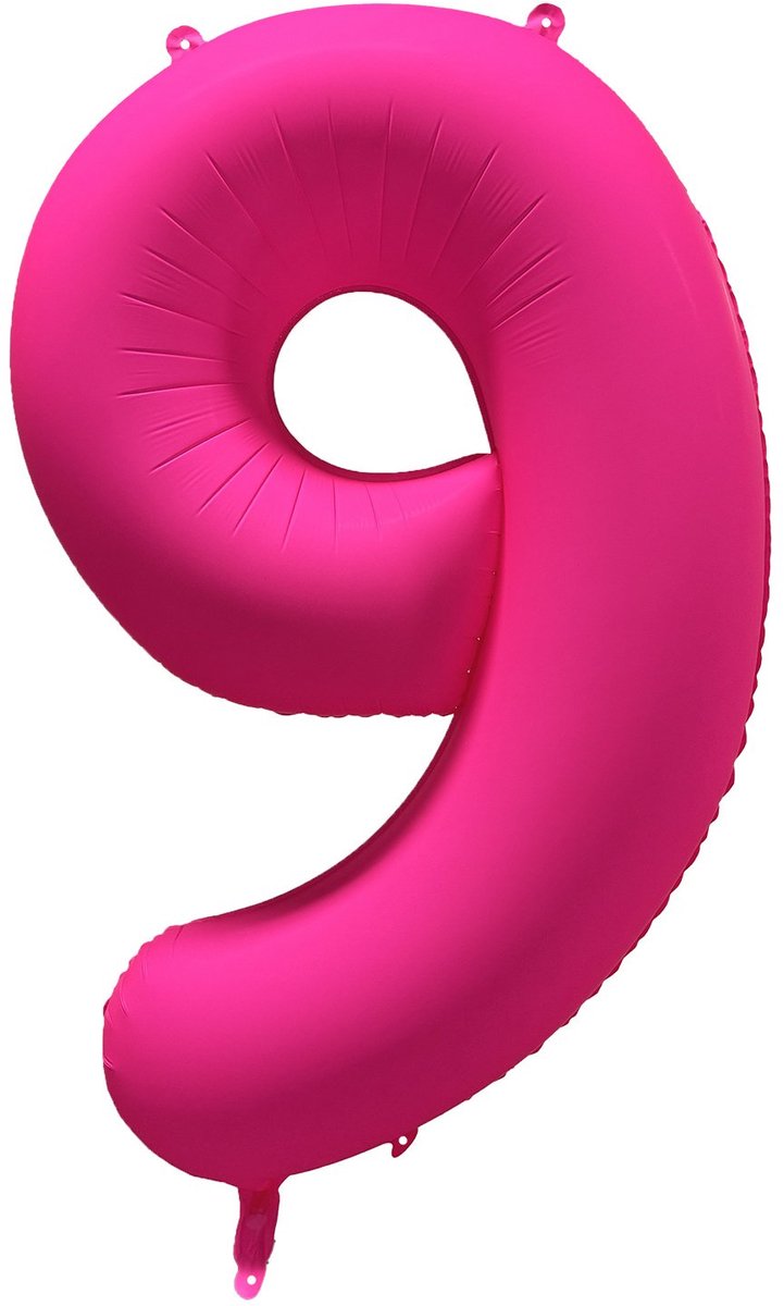 Folieballon 9 jaar - Neon Roze - 86 cm