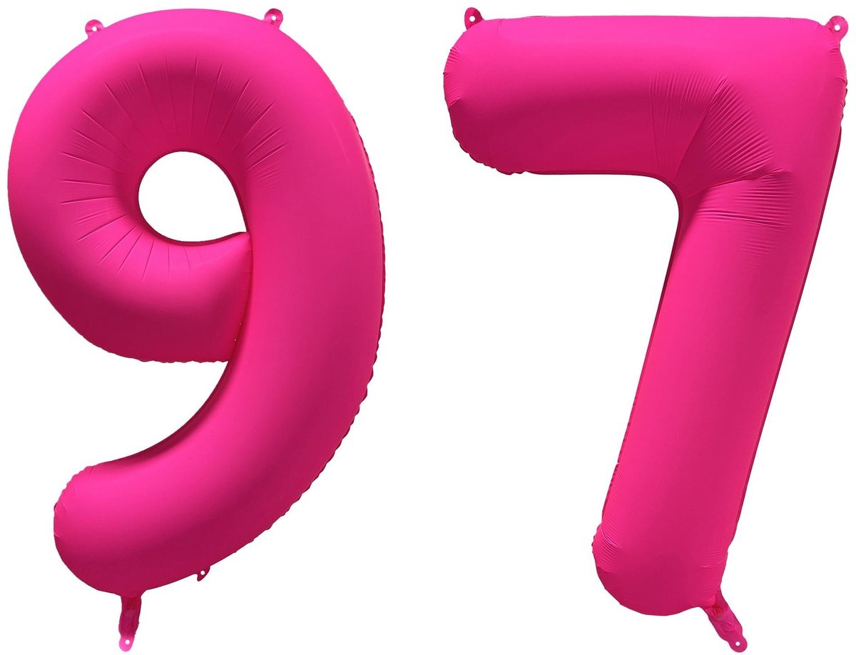 Folieballon 97 jaar - Neon Roze - 86 cm