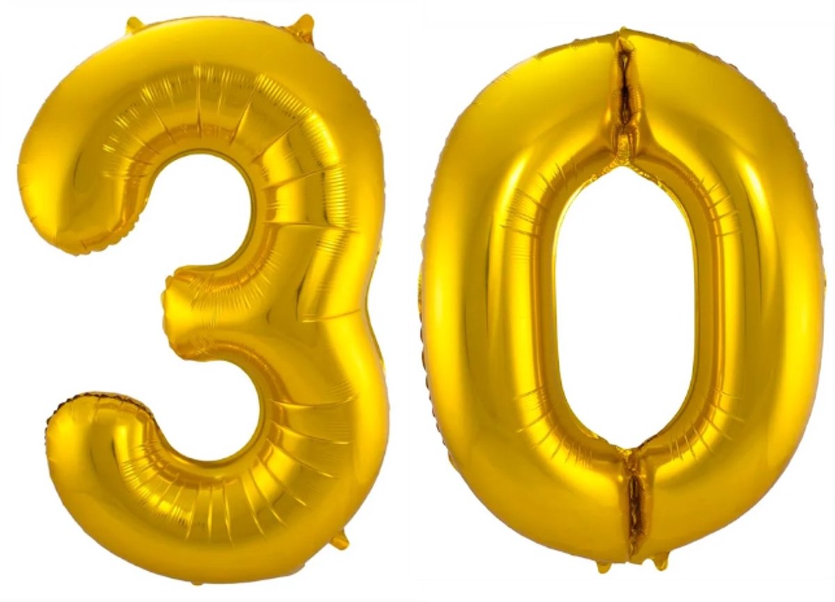 Folieballon Cijfer 30 - Goud - 86 cm