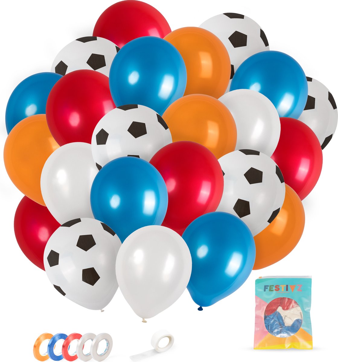 Festivz 40 stuks Rood Wit Blauw Oranje Voetbal Ballonnen – Decoratie – Feestversiering – Rood - Wit - Blauw - Oranje - Latex - Oranje - Orange Latex - Nederlands Elftal - Feest - WK2022 - Voetbal