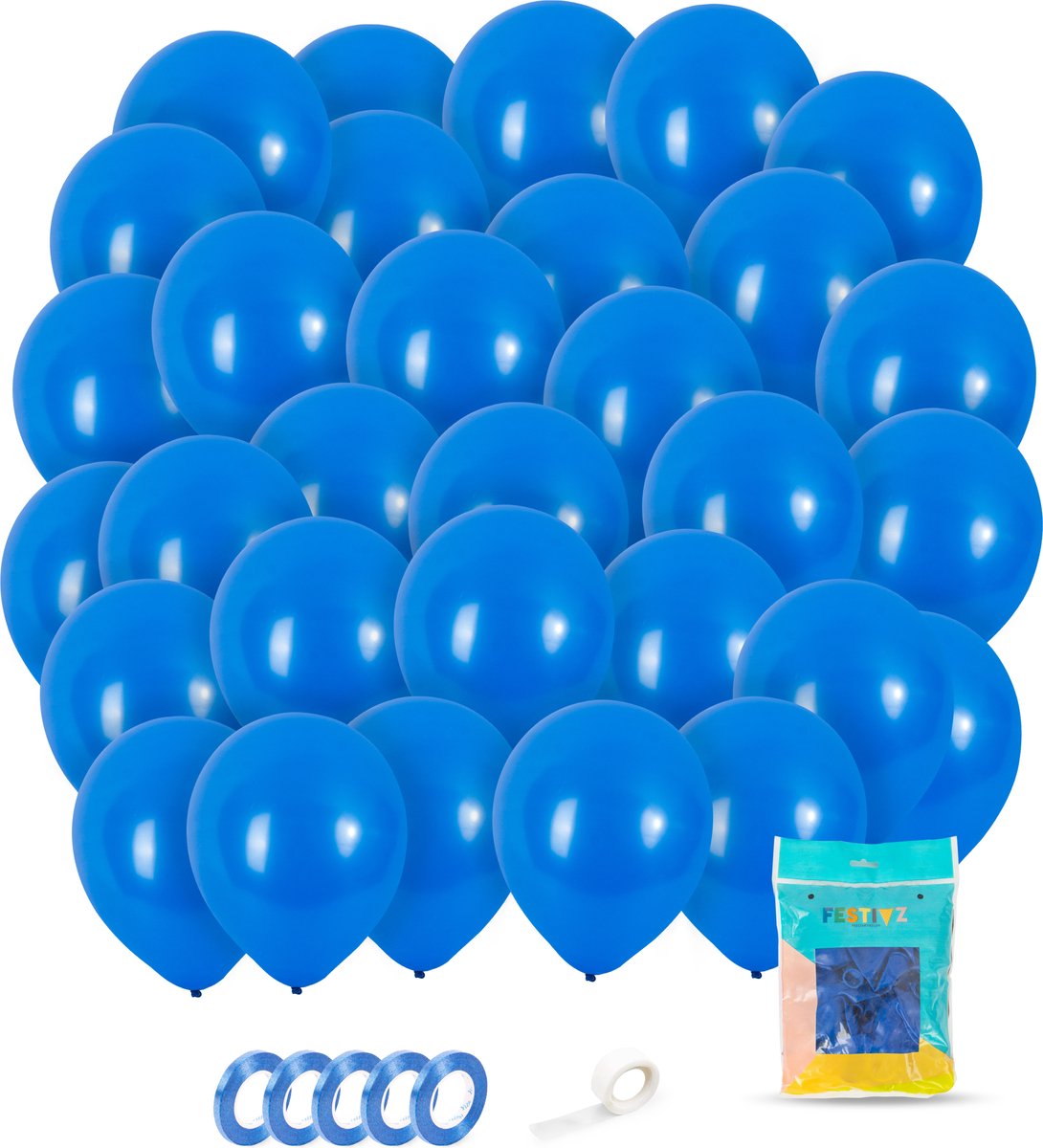 Festivz 50 stuks Blauw Ballonnen met Lint – Decoratie – Feestversiering – Blauw - Blue Latex - Verjaardag - Bruiloft - Feest