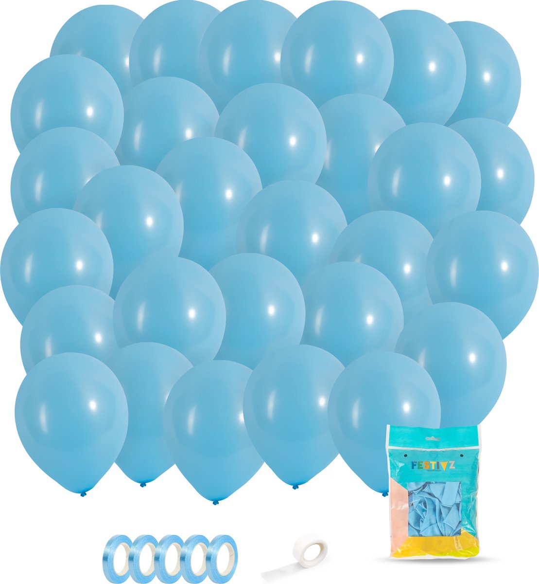 Festivz 50 stuks Oceaan Blauw Ballonnen met Lint – Decoratie – Feestversiering – Oceaan Blauw - Ocean Blue Latex - Verjaardag - Bruiloft - Feest