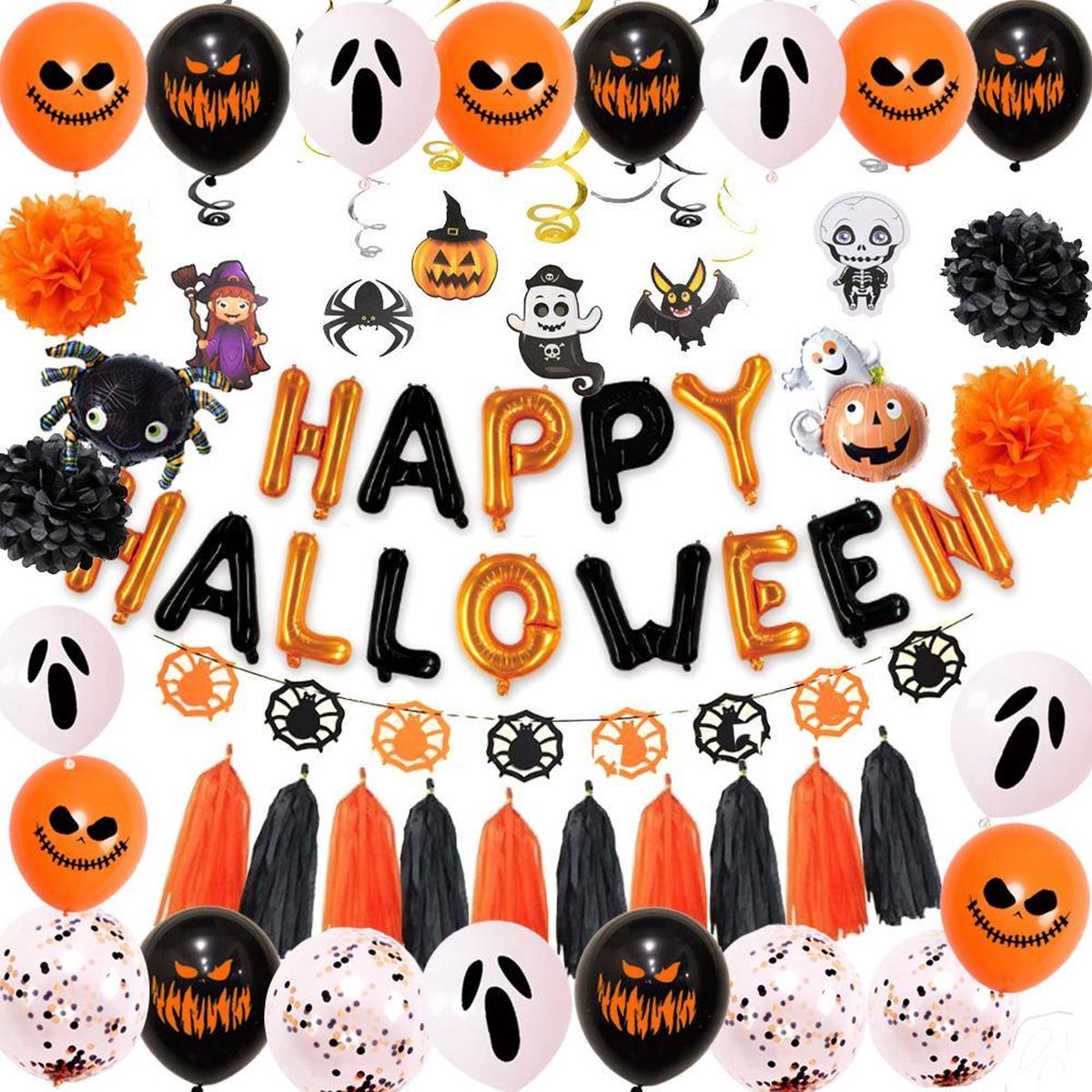 Festivz Halloween Set Spook - Halloween Decoratie – Feestversiering - Papieren Confetti – Oranje - Zwart - Wit - Feest