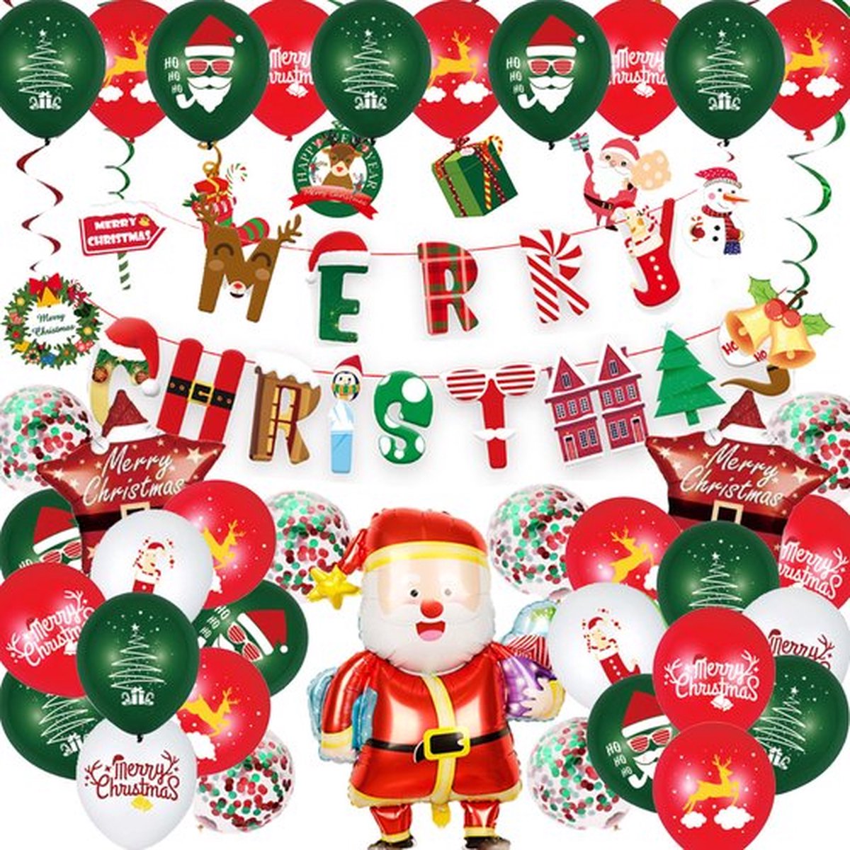 Festivz Kerst Set XL Santa - Kerst Decoratie – Feestversiering - Papieren Confetti – Rood - Groen - Wit - Feest