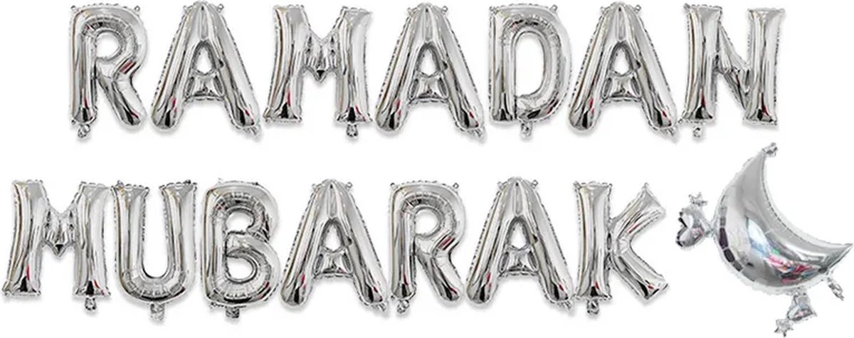 Festivz Ramadan decoratie - Ramadan Mubarak Letters en Maan - Ramadan Feestdecoratie - Ramadan Decoratie - Zilver