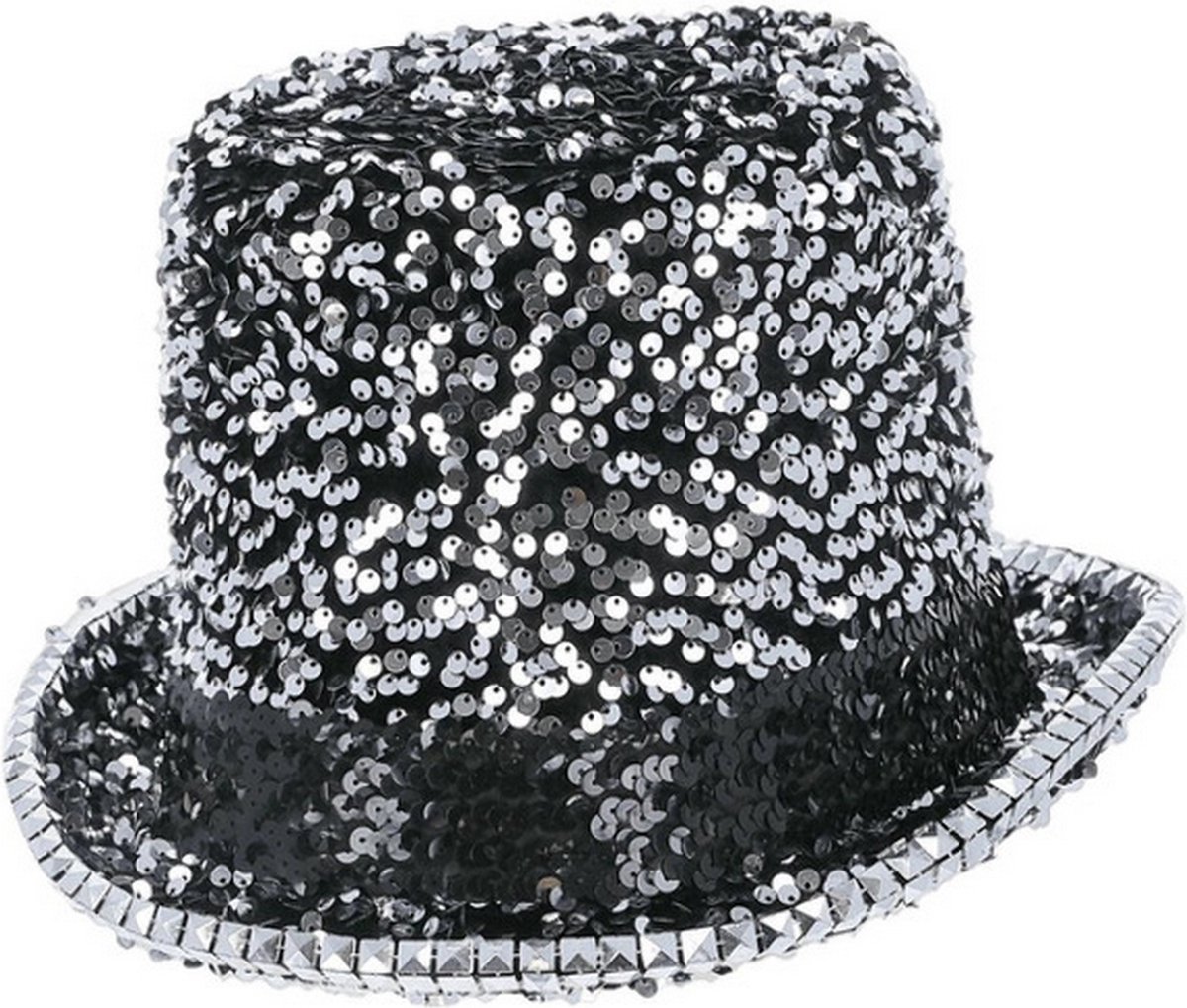 Fever - Deluxe Felt & Sequin Top Hat Kostuum Hoed - Zilverkleurig