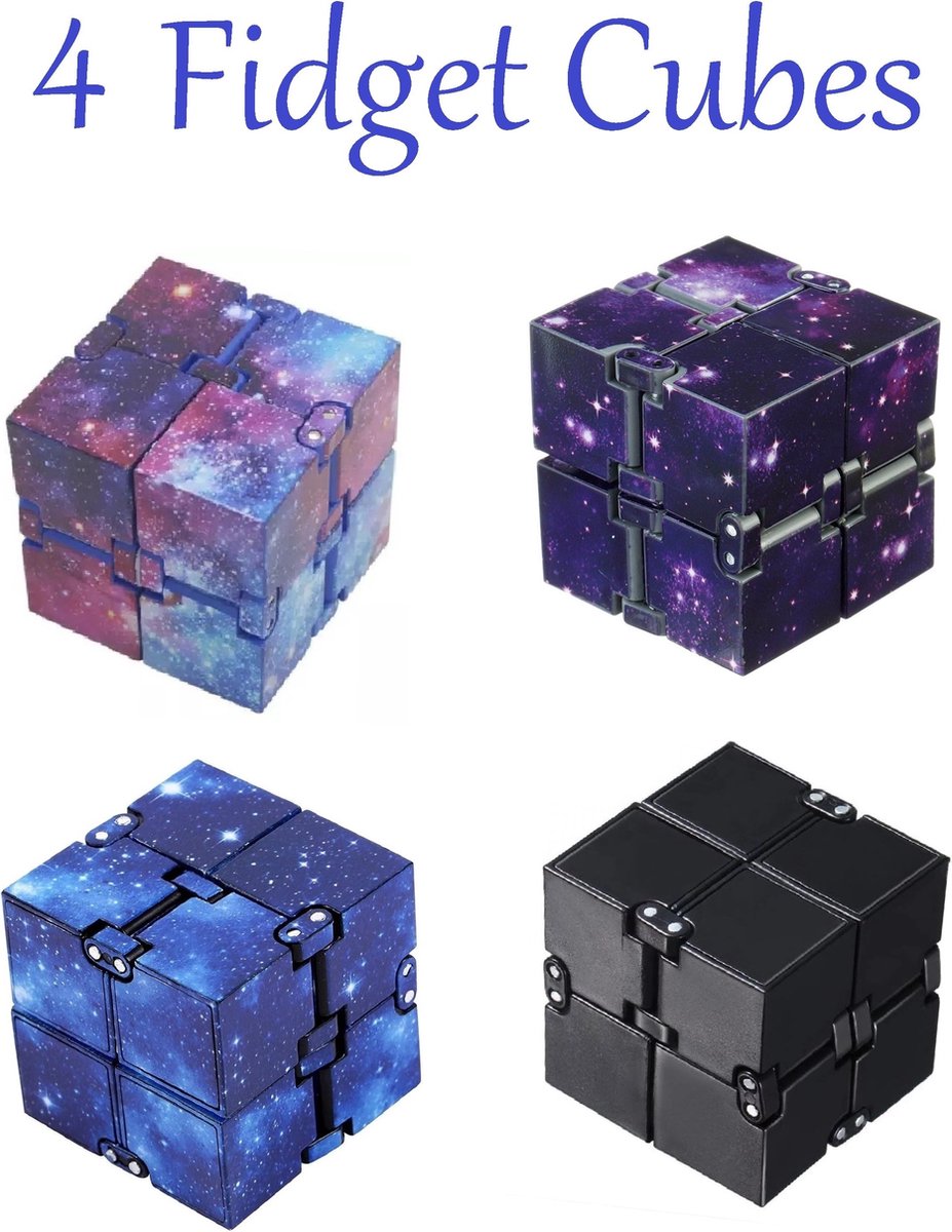 Fidget cube 4 stuks - cube zwart kleuren paars space blauw – Fidget toys – speelgoed jongens – speelgoed meisjes - Anti stress – Cadeau – Fidget pad – Friemel kubus – Fidget gadget – Magic cube - kinderspeelgoed - Sinterklaas