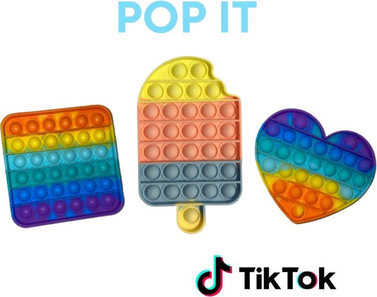 Pop IT 3 in 1 - pretpakket - fun rainbow - ijsvorm en hartvorm - fidget toy pakket - afleidingspeelgoed - friemelen - satisfying - bekend van tiktok