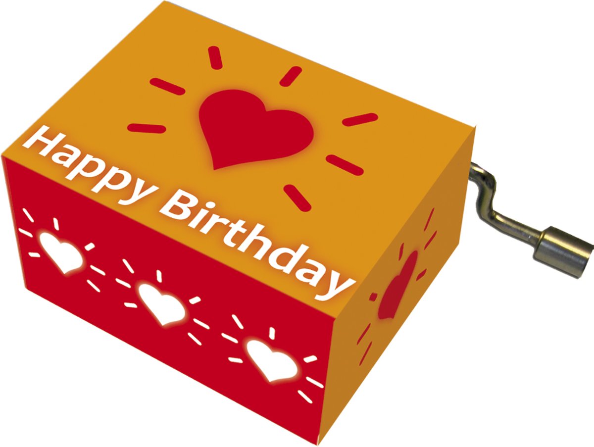   verjaardag hartjes rood oranje en melodie Happy Birthday