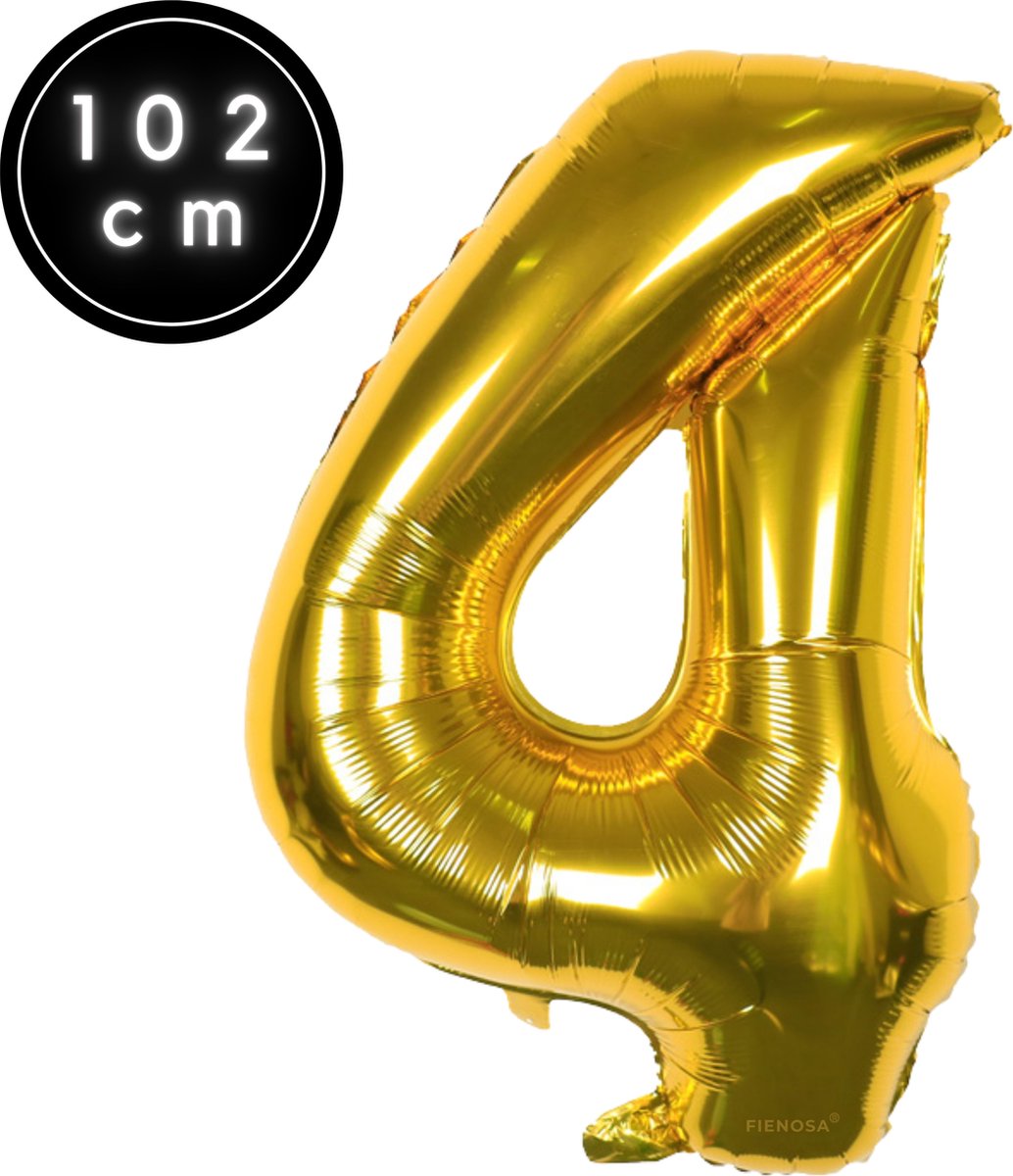 Cijfer Ballonnen - Nummer 4 - Goud Kleur - 102 cm - XXL Groot - Helium Ballon - Fienosa