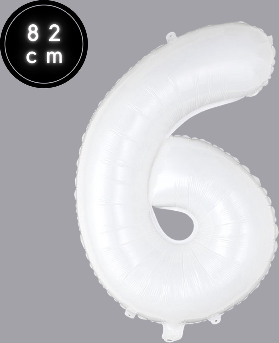 Cijfer Ballonnen - Nummer 6 - Wit - 82 cm - Helium Ballon - Fienosa