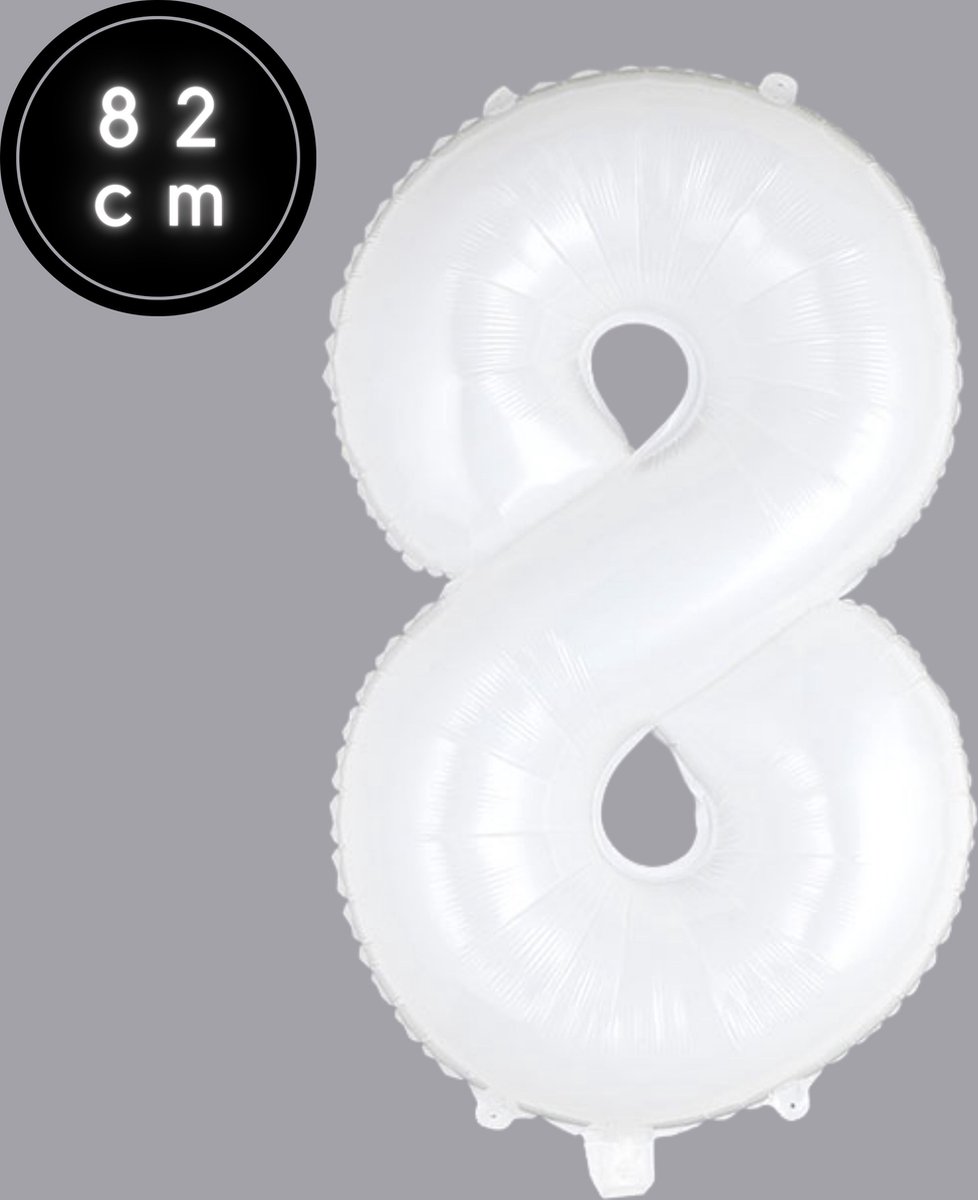 Cijfer Ballonnen - Nummer 8 - Wit - 82 cm - Helium Ballon - Fienosa