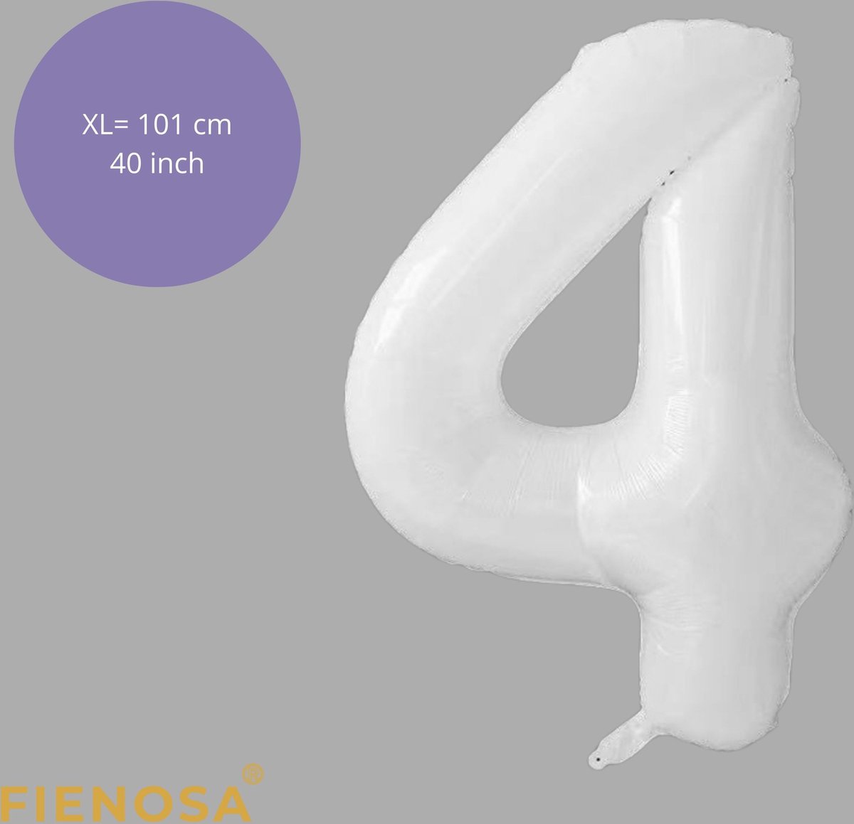 Fienosa - Cijfer Ballonnen - Nummer 4 - Wit - 101 cm - Helium Ballon - Verjaardag Ballon - Verjaardag Versiering - Leeftijd verjaardag - Verjaardagsballon - Verjaardag