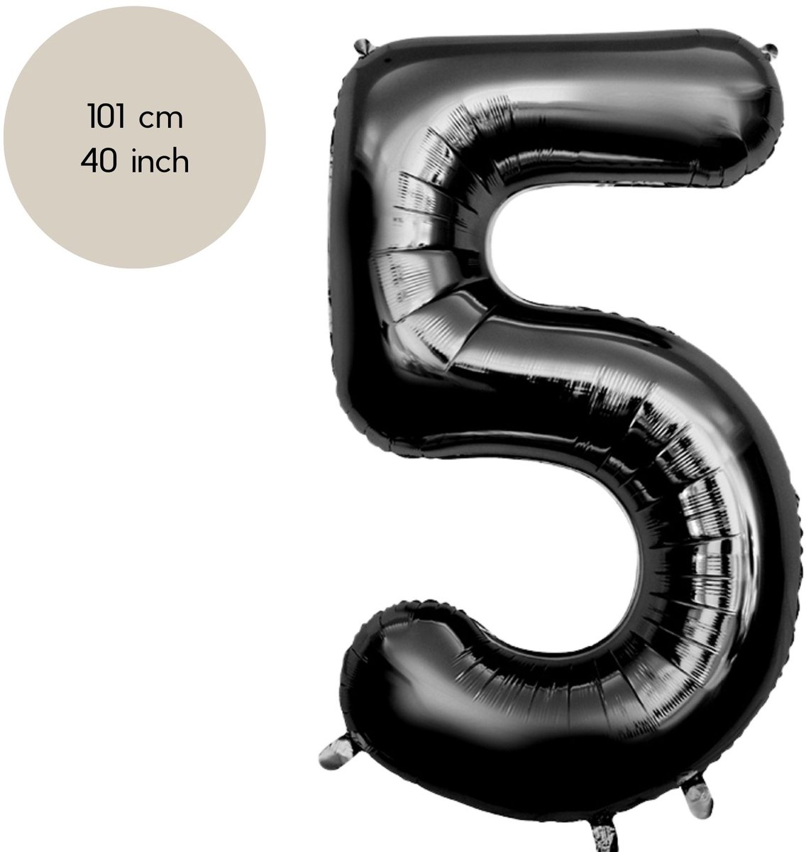 Fienosa - Cijfer Ballonnen - Nummer 5 - Zwart - 101 cm - Helium Ballon - Verjaardag Versiering - Verjaardag Ballon - Leeftijd verjaardag - Verjaardagsballon - Verjaardag