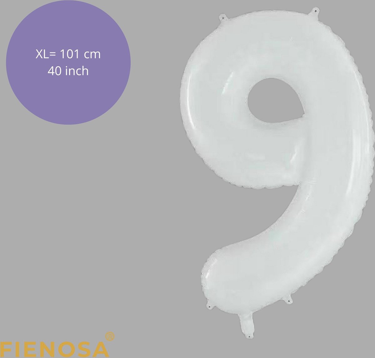 Fienosa - Cijfer Ballonnen - Nummer 9 - Wit - 101 cm - Helium Ballon - Verjaardag Ballon - Verjaardag Versiering - Leeftijd verjaardag - Verjaardagsballon - Verjaardag