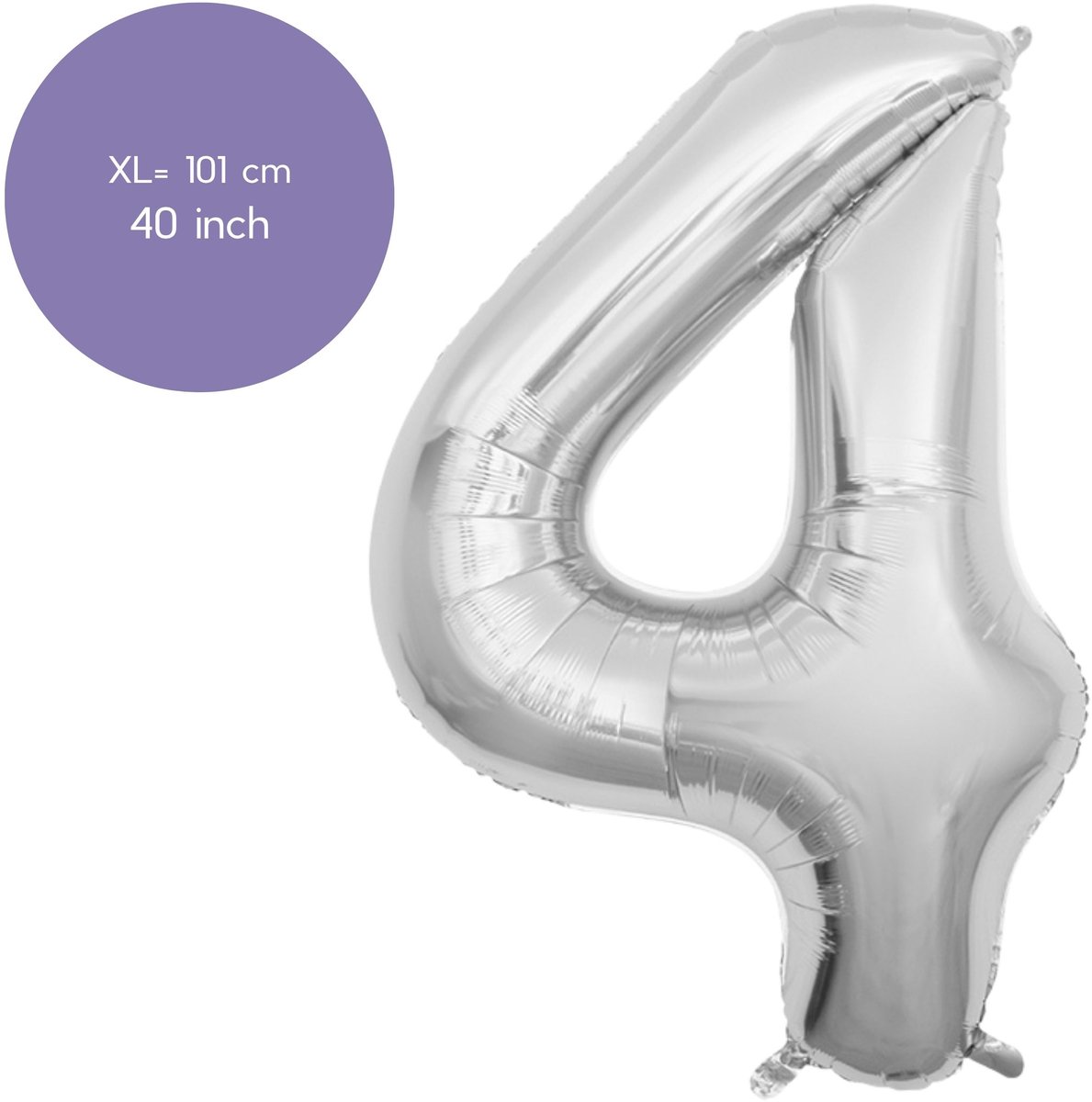 Fienosa Cijfer Ballonnen - Nummer 4 - Zilver Kleur - 101 cm - XL Groot - Helium Ballon - Verjaardag Ballon - Verjaardag versiering - Leeftijd verjaardag - Verjaardagsballon - Verjaardag