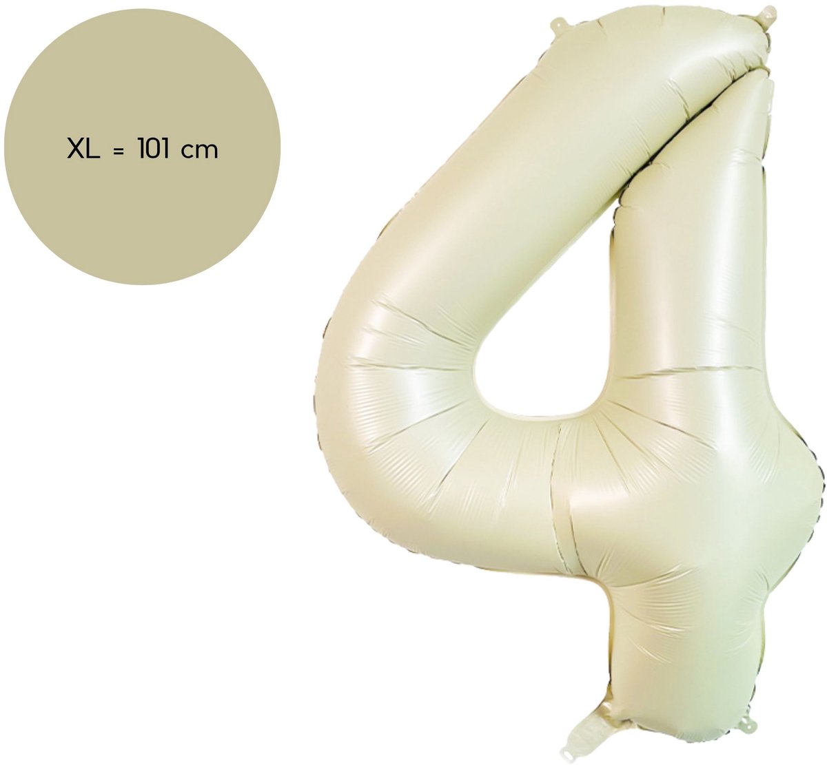 Fienosa Cijfer Ballonnen - Nummer 4 Beige - Ivory - Ivoor Kleur - 101 cm - XL Groot - Helium Ballon - Verjaardag Ballon - Verjaardag versiering - Leeftijd verjaardag - Verjaardagsballon - Verjaardag