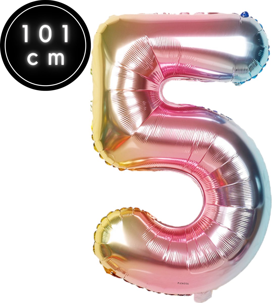 Fienosa Cijfer Ballonnen nummer 5 - Regenboog - 101 cm - XL Groot - Helium Ballon