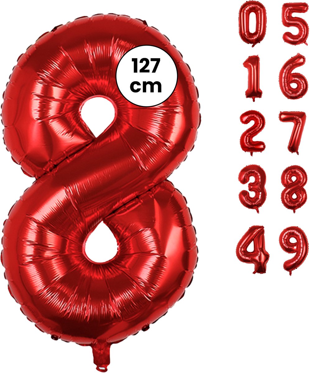 Fienosa Cijfer Ballonnen nummer 8 - Rood - 127 cm - XXL Groot - Helium Ballon - Verjaardag Ballon - Leeftijd verjaardag - Verjaardagsballon - Verjaardag